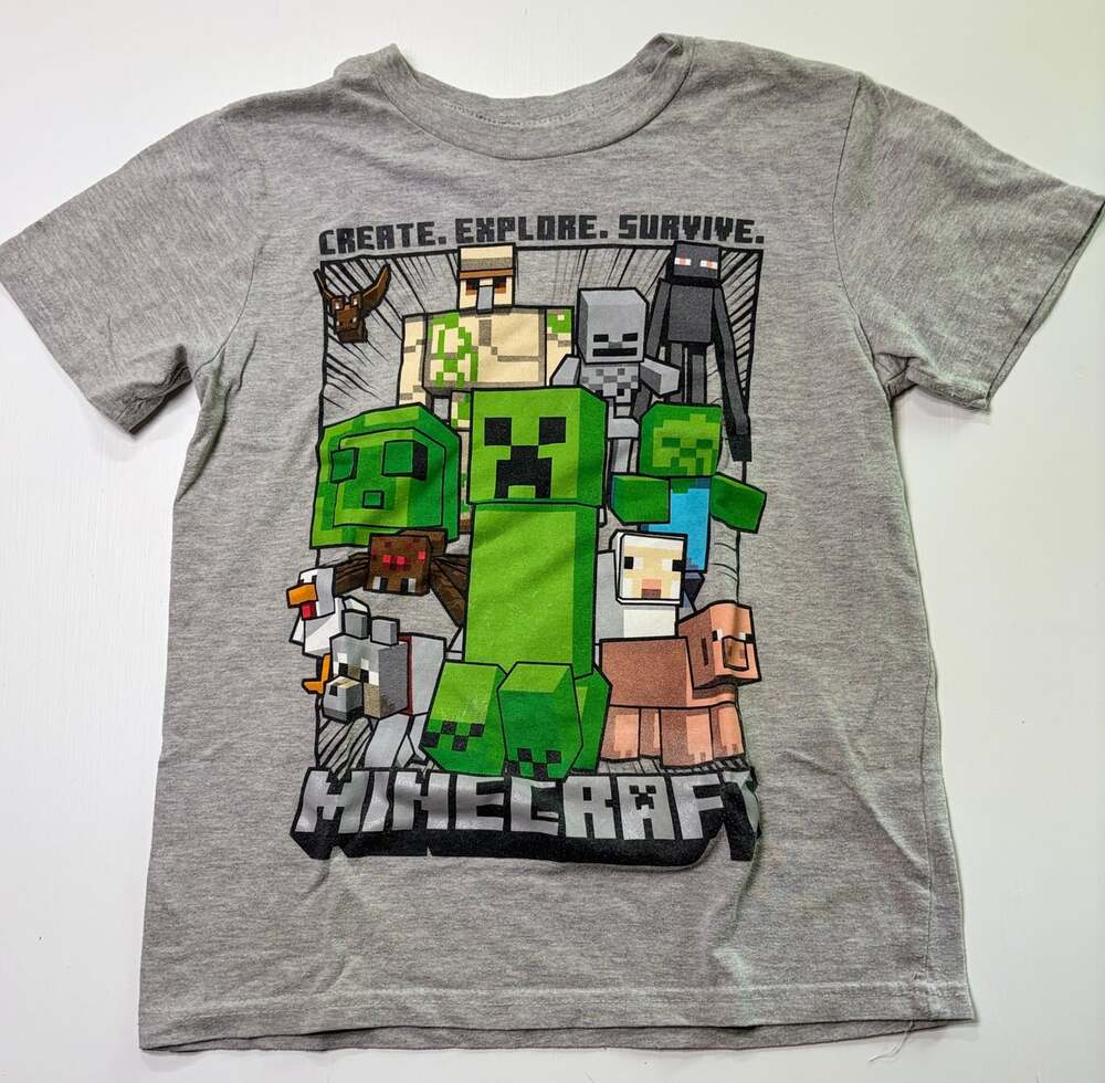 Minecraft Boys Gray Graphic T-Shirt Size Small Create Explore Survive